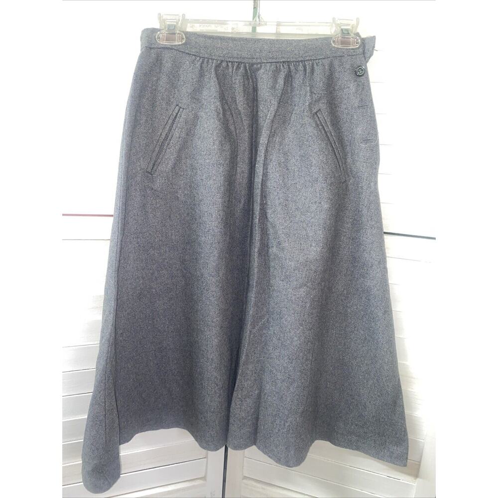 Vintage 70s Wool Skirt Women’s Gray Union Made A-line Office Modest Sz Small